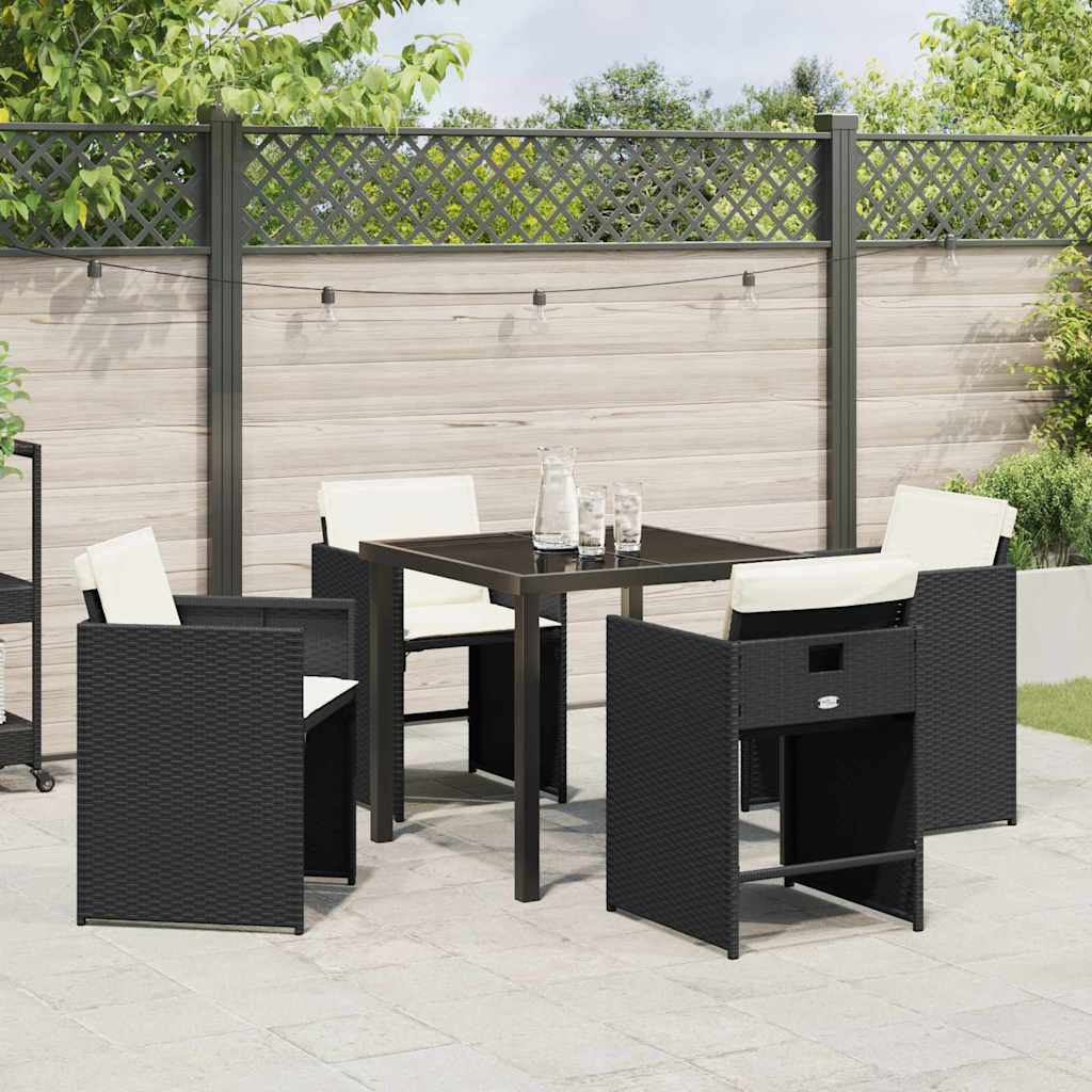 vidaXL Garten Essgruppe mit Kissen 5 pcs Schwarz Poly-Rattan