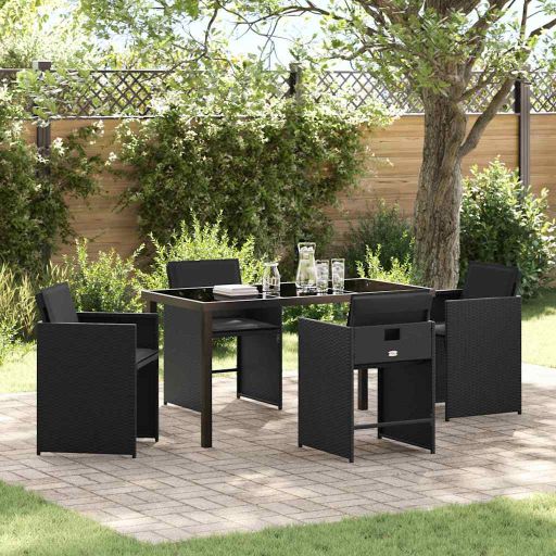 vidaXL Garten Essgruppe mit Kissen 5 pcs Schwarz Poly-Rattan