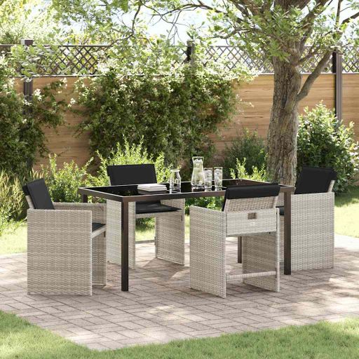 vidaXL Garten Essgruppe mit Kissen 5 pcs Schwarz Poly-Rattan