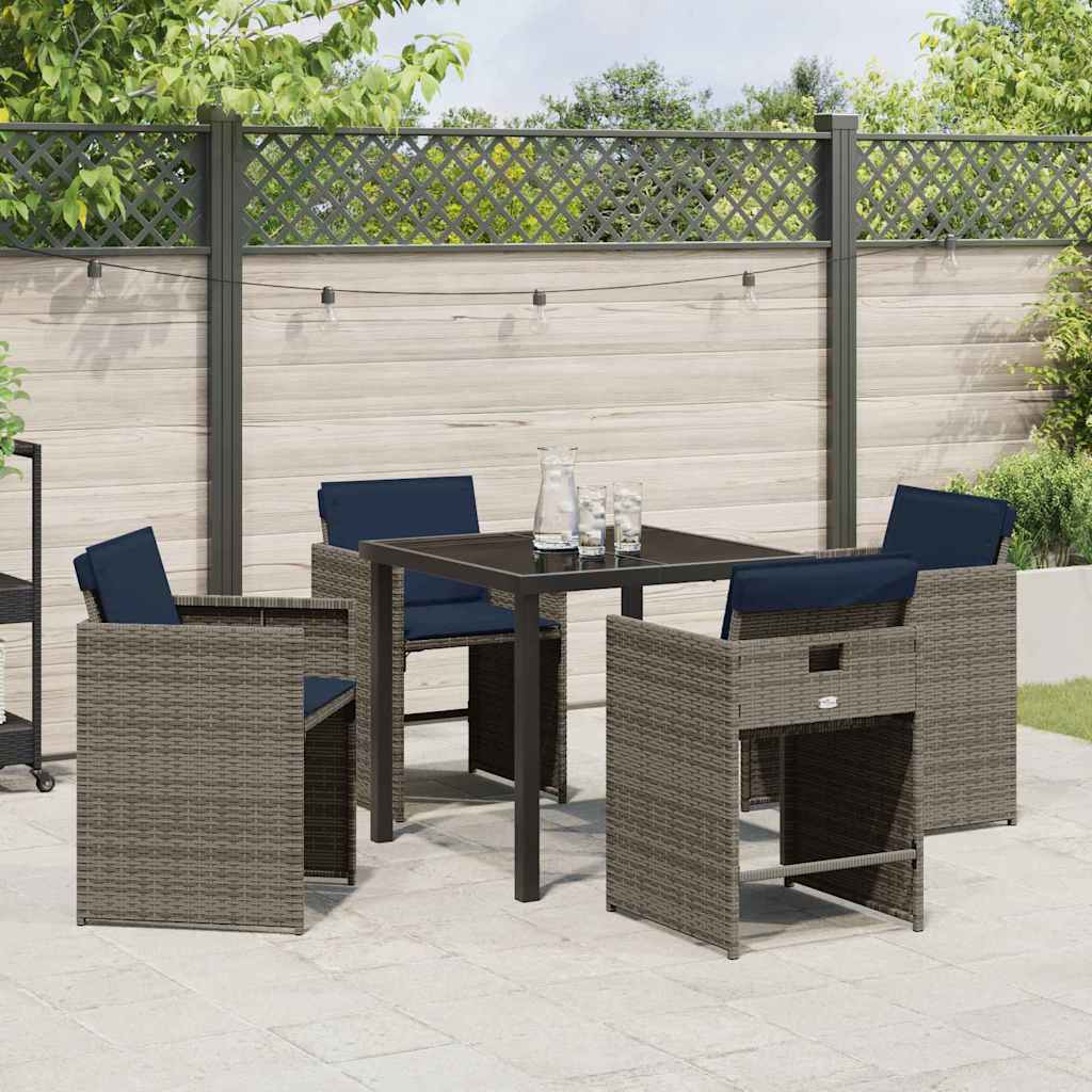 vidaXL Garten Essgruppe mit Kissen 5 pcs Grau Poly-Rattan