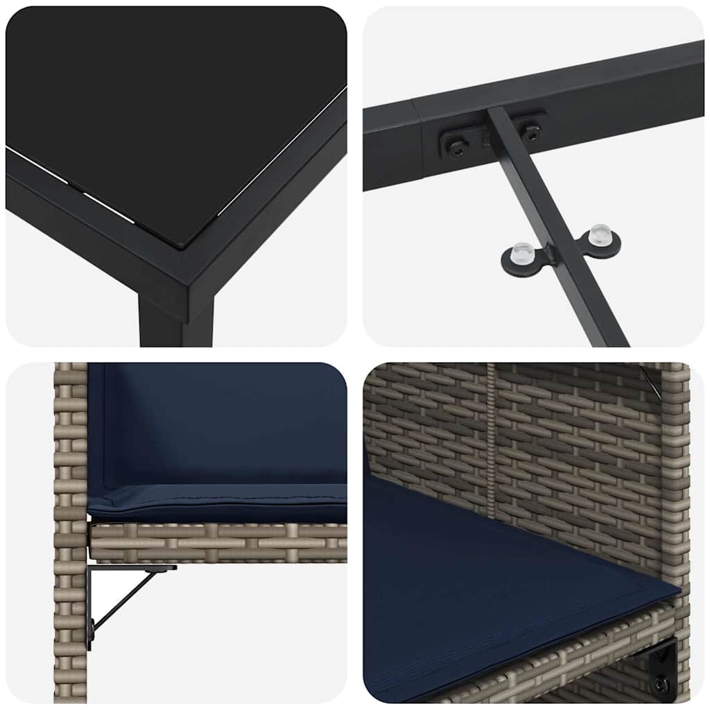 vidaXL Garten Essgruppe mit Kissen 5 pcs Grau Poly-Rattan