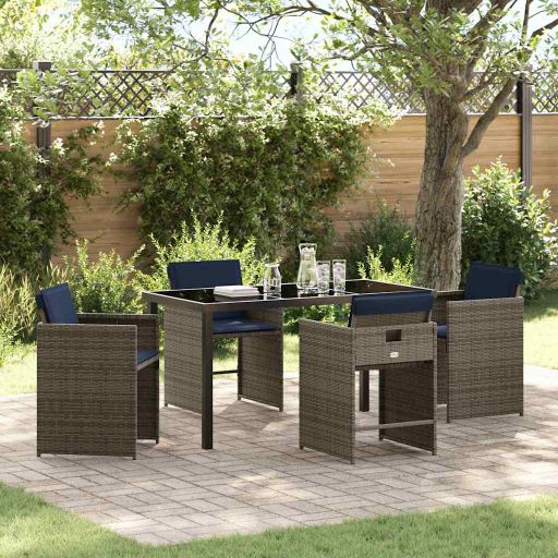 vidaXL Garten Essgruppe mit Kissen 5 pcs Grau Poly-Rattan