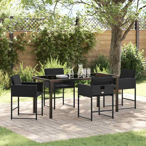 vidaXL Garten Essgruppe mit Kissen 5 pcs Schwarz Poly-Rattan