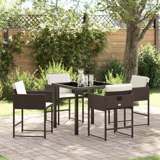 vidaXL Garten Essgruppe mit Kissen 5 pcs Schwarz Poly-Rattan