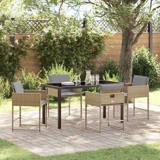 vidaXL Garten Essgruppe mit Kissen 5 pcs Schwarz Poly-Rattan