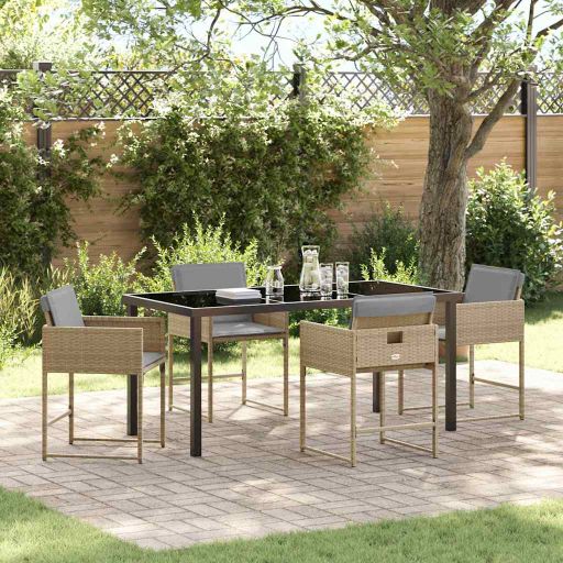 vidaXL Garten Essgruppe mit Kissen 5 pcs Schwarz Poly-Rattan