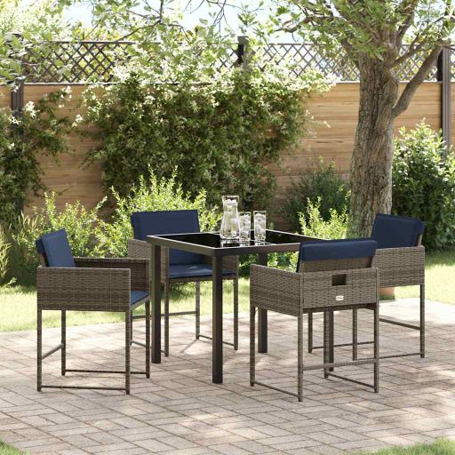 vidaXL Garten Essgruppe mit Kissen 5 pcs Grau Poly Rattan