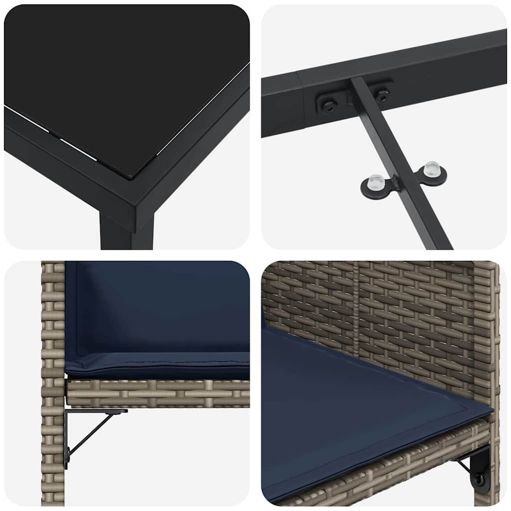 vidaXL Garten Essgruppe mit Kissen 5 pcs Grau Poly Rattan