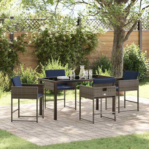 vidaXL Garten Essgruppe mit Kissen 5 pcs Grau Poly Rattan