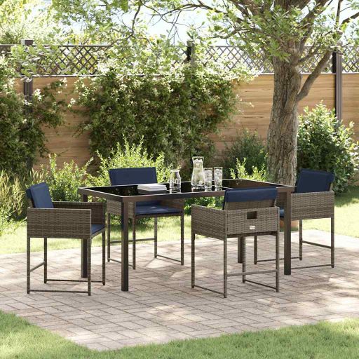 vidaXL Garten Essgruppe mit Kissen 5 pcs Grau Poly Rattan