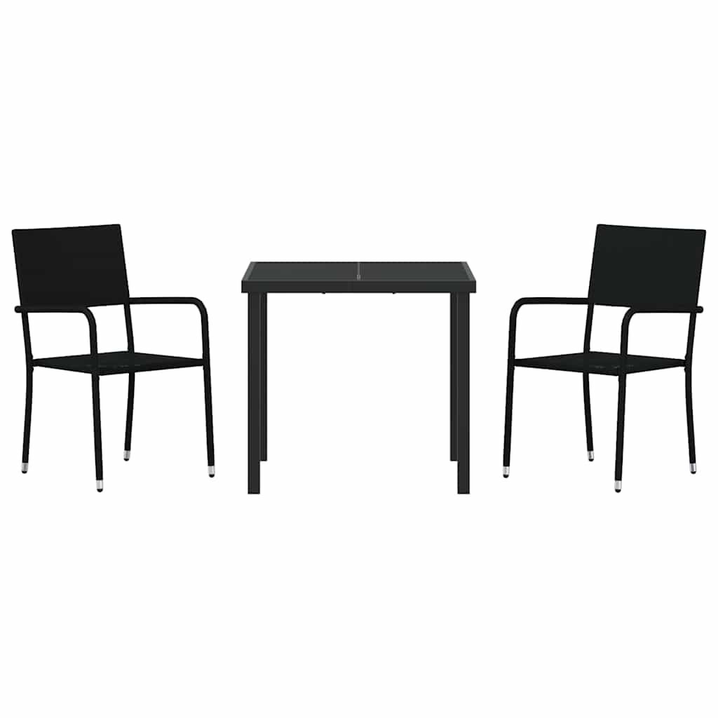 vidaXL Garten Essgruppe mit Kissen 3 pcs Schwarz Poly-Rattan