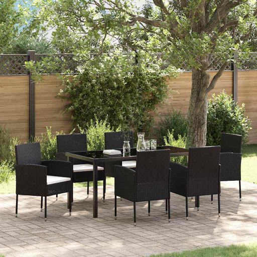 vidaXL Garten Essgruppe mit Kissen 3 pcs Schwarz Poly-Rattan