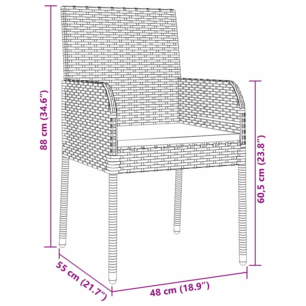 vidaXL Garten Essgruppe mit Kissen 5 pcs Schwarz Poly-Rattan