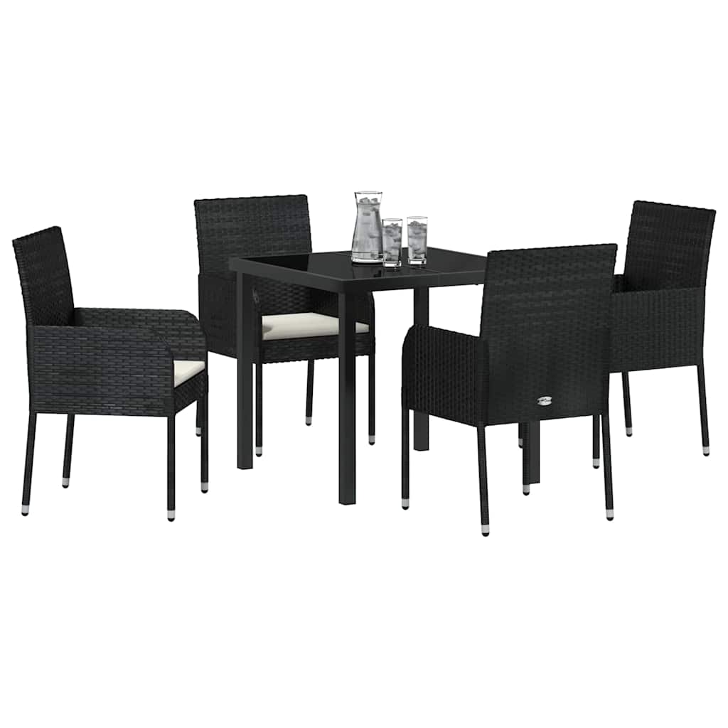 vidaXL Garten Essgruppe mit Kissen 5 pcs Schwarz Poly-Rattan