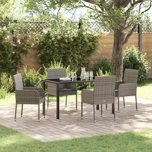 vidaXL Garten Essgruppe mit Kissen 5 pcs Schwarz Poly-Rattan