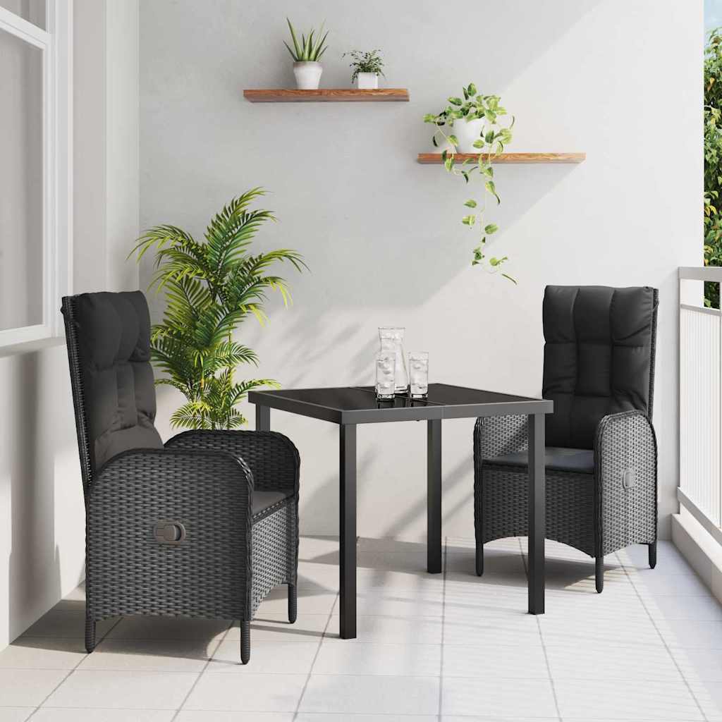 vidaXL Garten Essgruppe mit Kissen 3 pcs Schwarz Poly-Rattan
