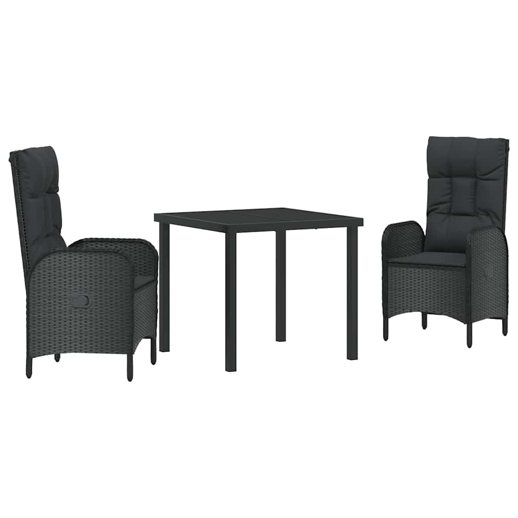 vidaXL Garten Essgruppe mit Kissen 3 pcs Schwarz Poly-Rattan