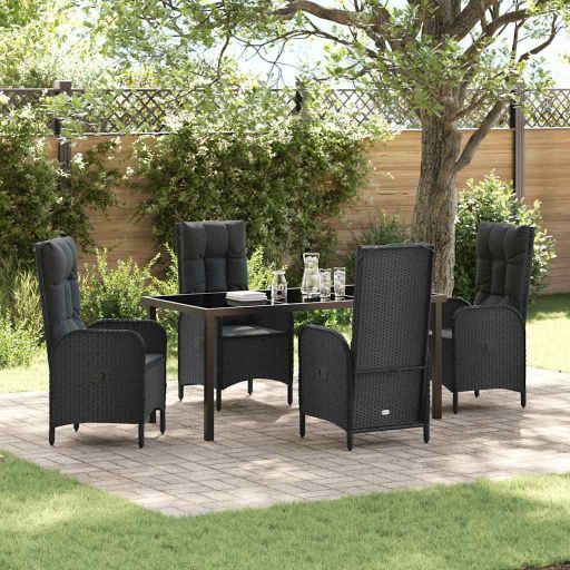 vidaXL Garten Essgruppe mit Kissen 3 pcs Schwarz Poly-Rattan