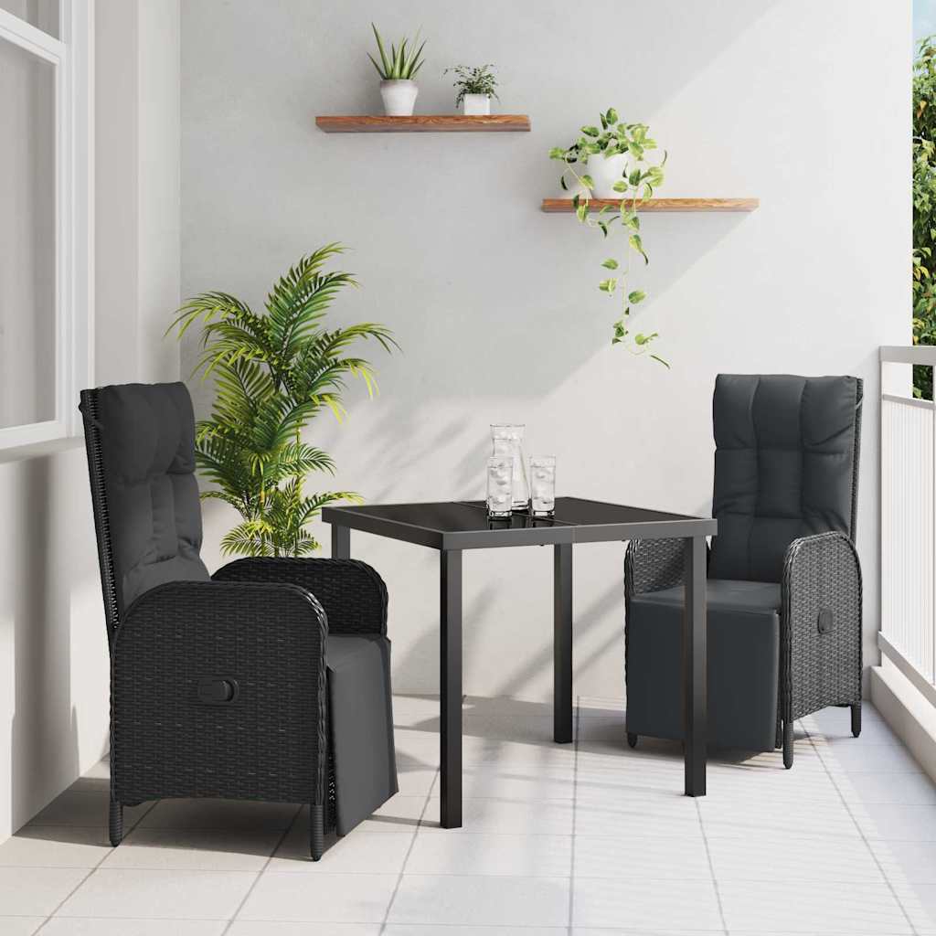 vidaXL Garten Essgruppe mit Kissen 3 pcs Schwarz Poly-Rattan