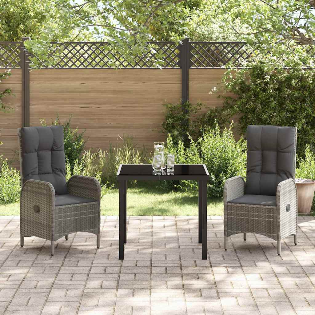 vidaXL Garten Essgruppe mit Kissen 3 pcs Grau Poly-Rattan