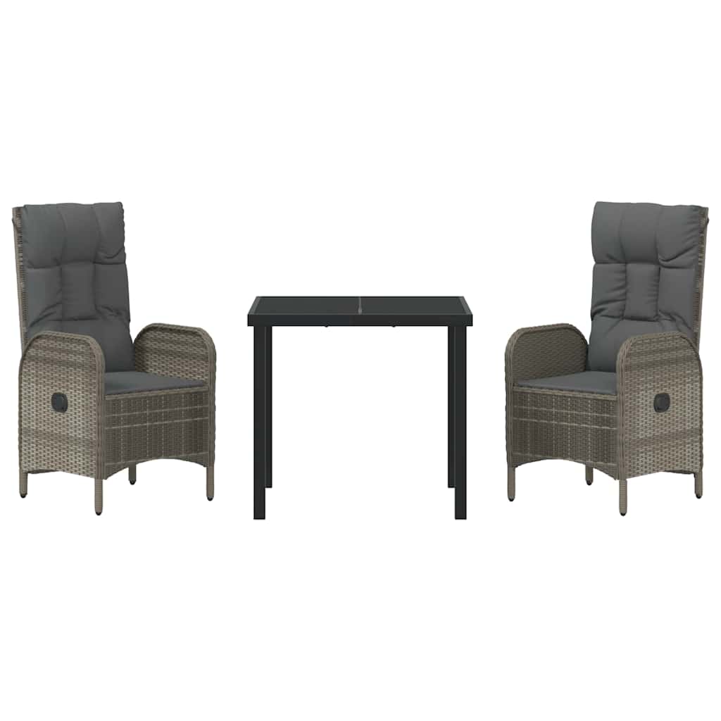 vidaXL Garten Essgruppe mit Kissen 3 pcs Grau Poly-Rattan