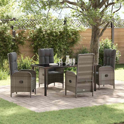 vidaXL Garten Essgruppe mit Kissen 3 pcs Grau Poly-Rattan