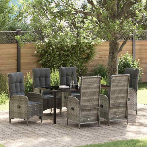 vidaXL Garten Essgruppe mit Kissen 3 pcs Grau Poly-Rattan