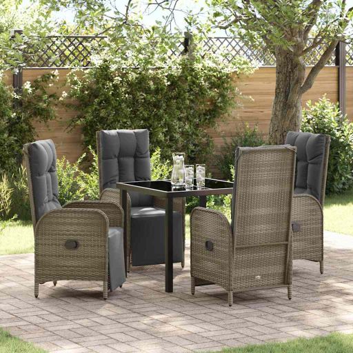 vidaXL Garten Essgruppe mit Kissen 3 pcs Grau Poly-Rattan