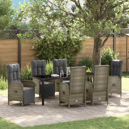 vidaXL Garten Essgruppe mit Kissen 3 pcs Grau Poly-Rattan