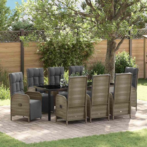 vidaXL Garten Essgruppe mit Kissen 3 pcs Grau Poly-Rattan
