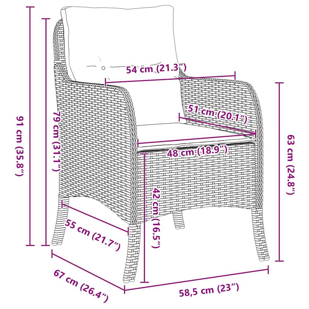 vidaXL Garten Essgruppe mit Kissen 3 pcs Schwarz Poly Rattan