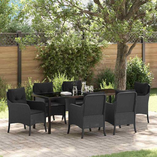vidaXL Garten Essgruppe mit Kissen 3 pcs Schwarz Poly Rattan