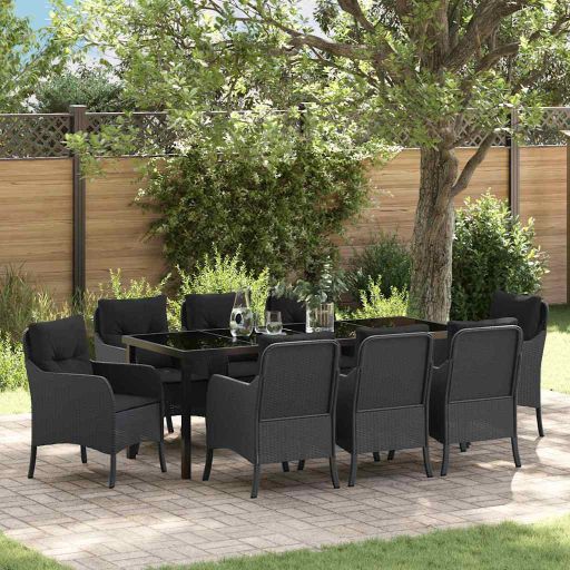 vidaXL Garten Essgruppe mit Kissen 3 pcs Schwarz Poly Rattan