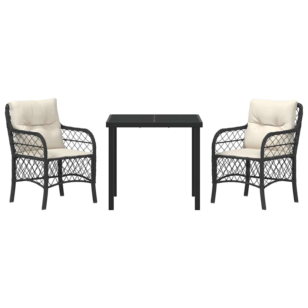 vidaXL Garten Essgruppe mit Kissen 3 pcs Schwarz Poly-Rattan