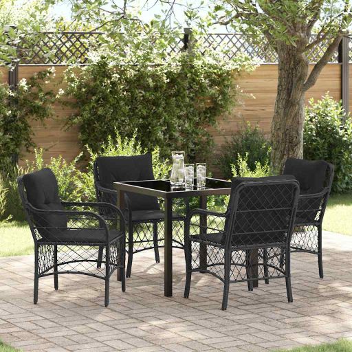 vidaXL Garten Essgruppe mit Kissen 3 pcs Schwarz Poly-Rattan