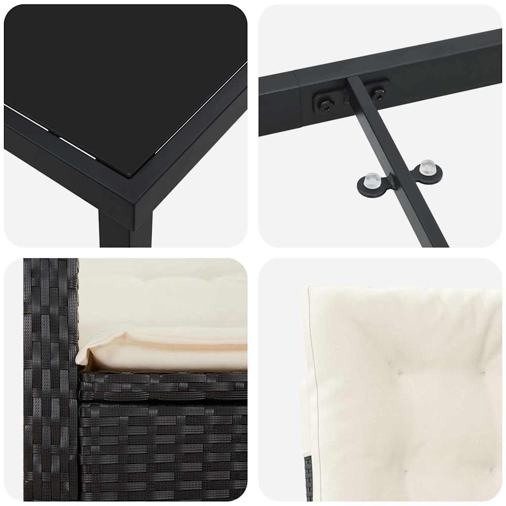 vidaXL Garten Essgruppe mit Kissen 3 pcs Schwarz Poly-Rattan
