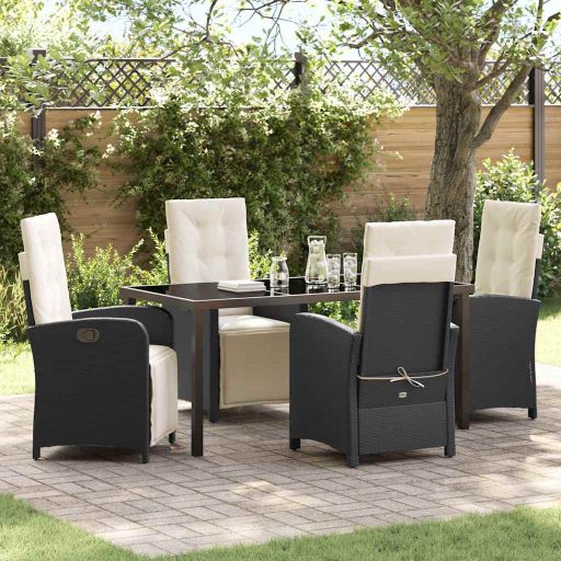 vidaXL Garten Essgruppe mit Kissen 3 pcs Schwarz Poly-Rattan