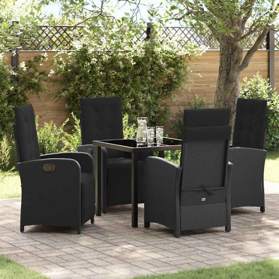 vidaXL Garten Essgruppe mit Kissen 3 pcs Schwarz Poly-Rattan