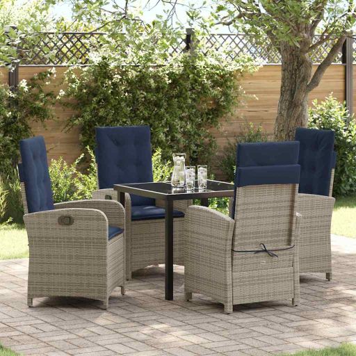 vidaXL Garten Essgruppe mit Kissen 3 pcs Grau Poly-Rattan