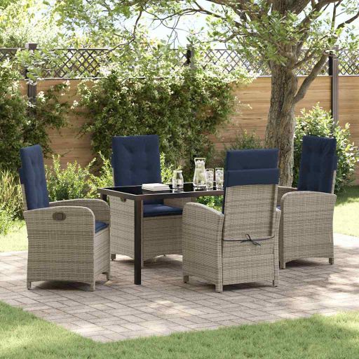 vidaXL Garten Essgruppe mit Kissen 3 pcs Grau Poly-Rattan