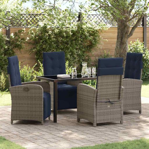 vidaXL Garten Essgruppe mit Kissen 3 pcs Grau Poly-Rattan