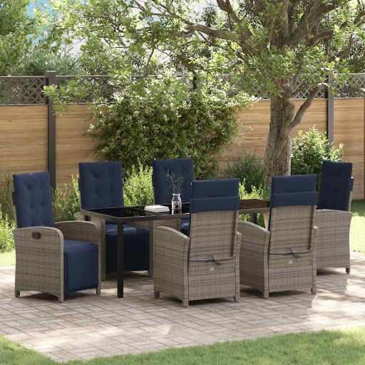 vidaXL Garten Essgruppe mit Kissen 3 pcs Grau Poly-Rattan