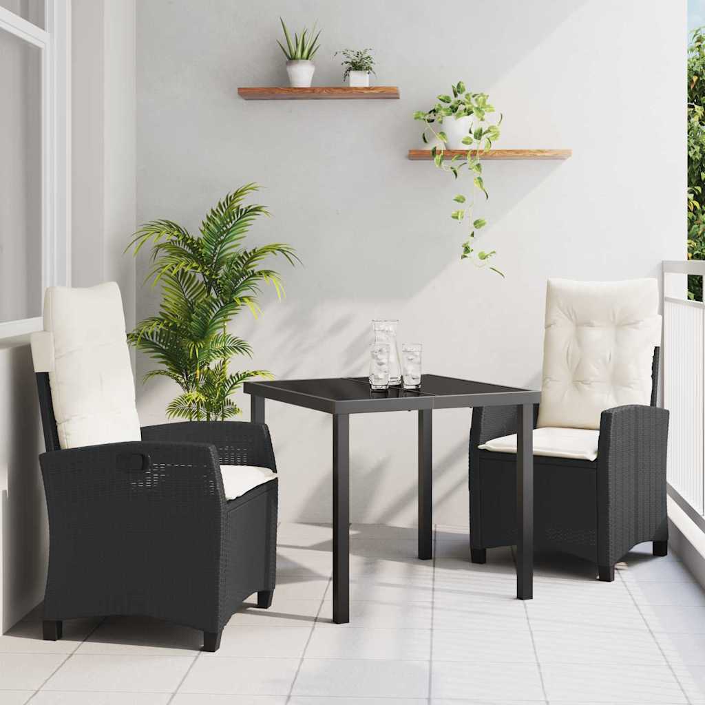 vidaXL Garten Essgruppe mit Kissen 3 pcs Schwarz Poly-Rattan