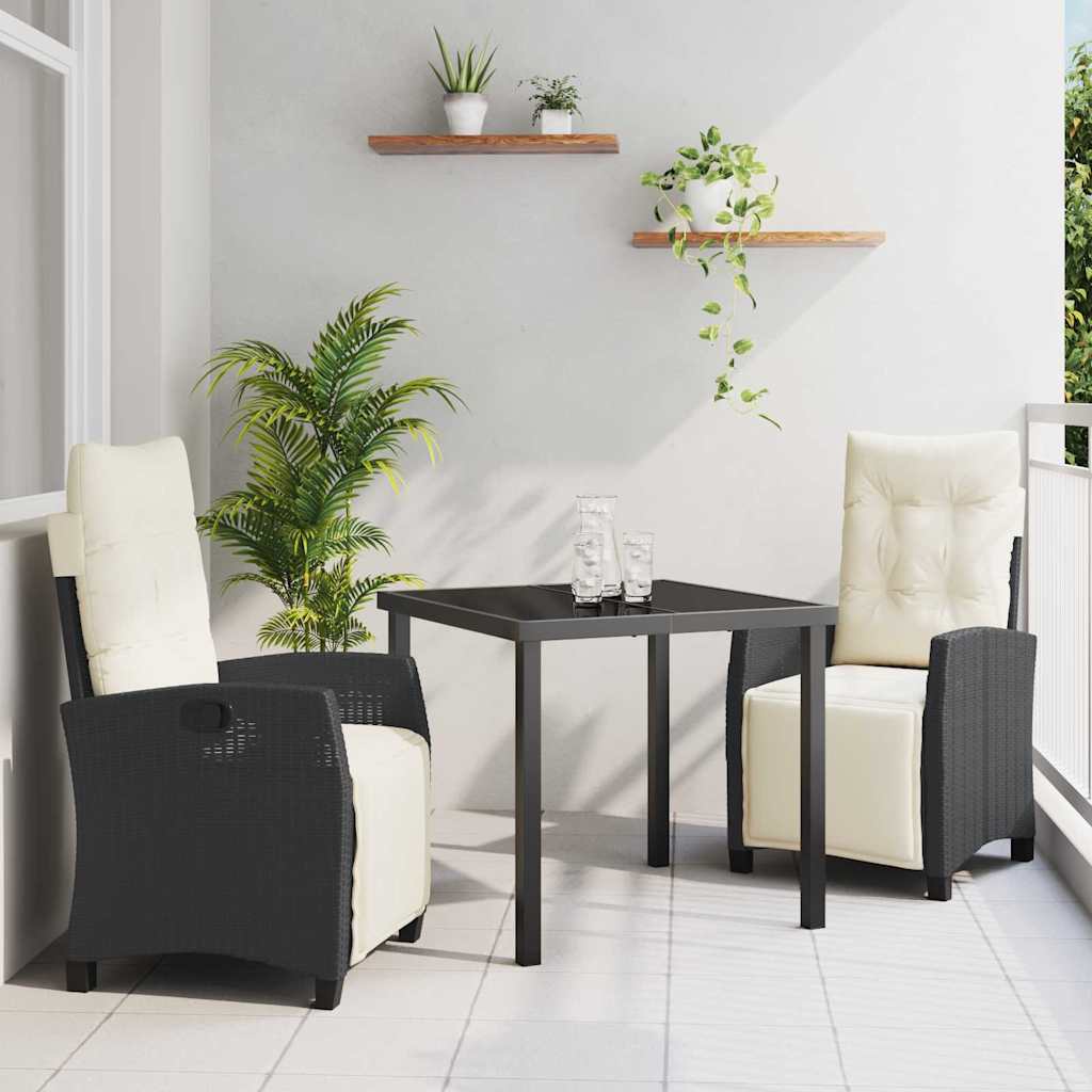 vidaXL Garten Essgruppe 3 pcs Schwarz Poly-Rattan