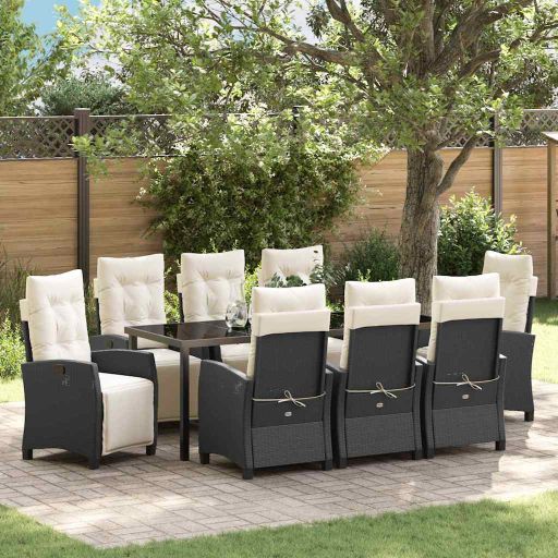 vidaXL Garten Essgruppe 3 pcs Schwarz Poly-Rattan