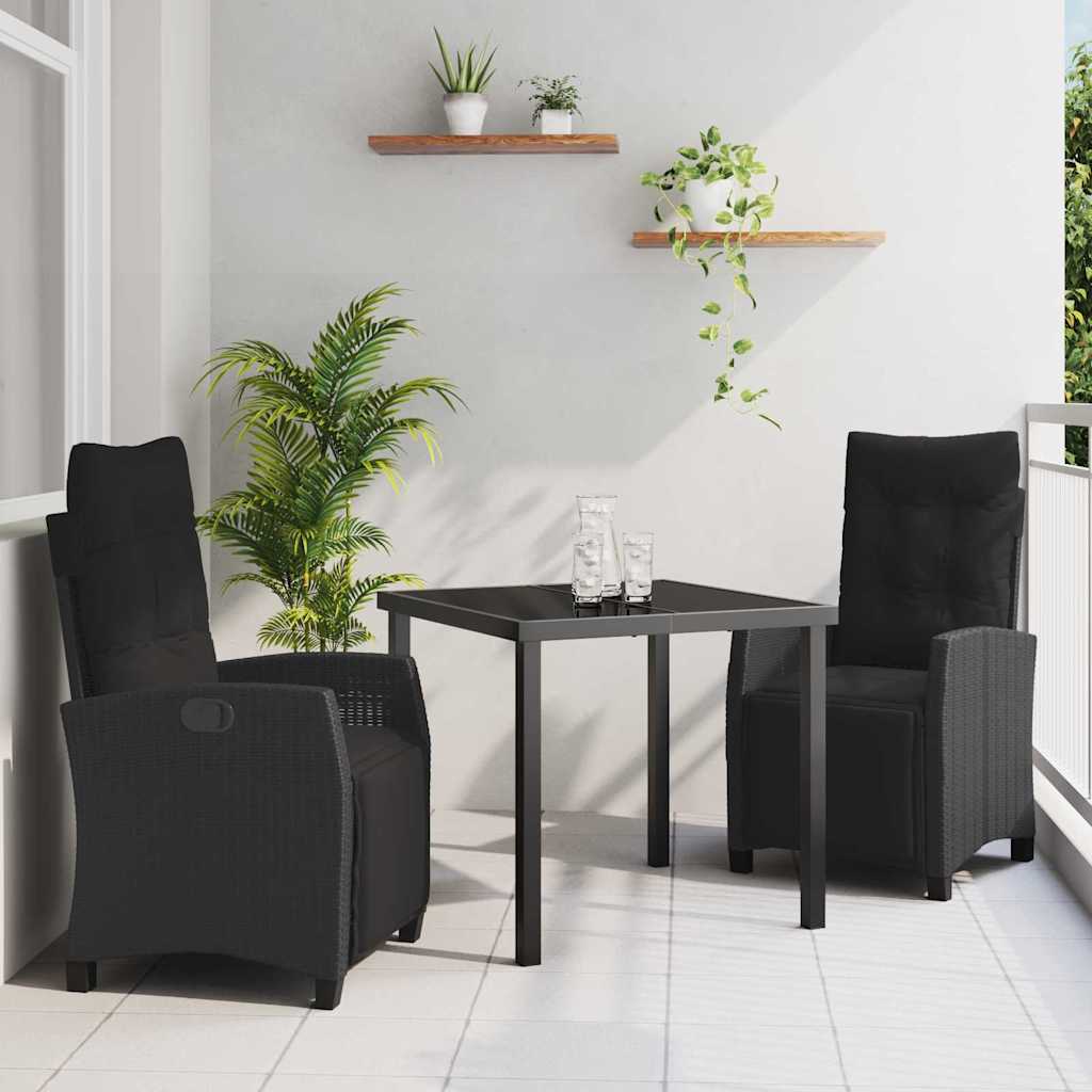 vidaXL Garten Essgruppe 3 pcs Schwarz Poly-Rattan