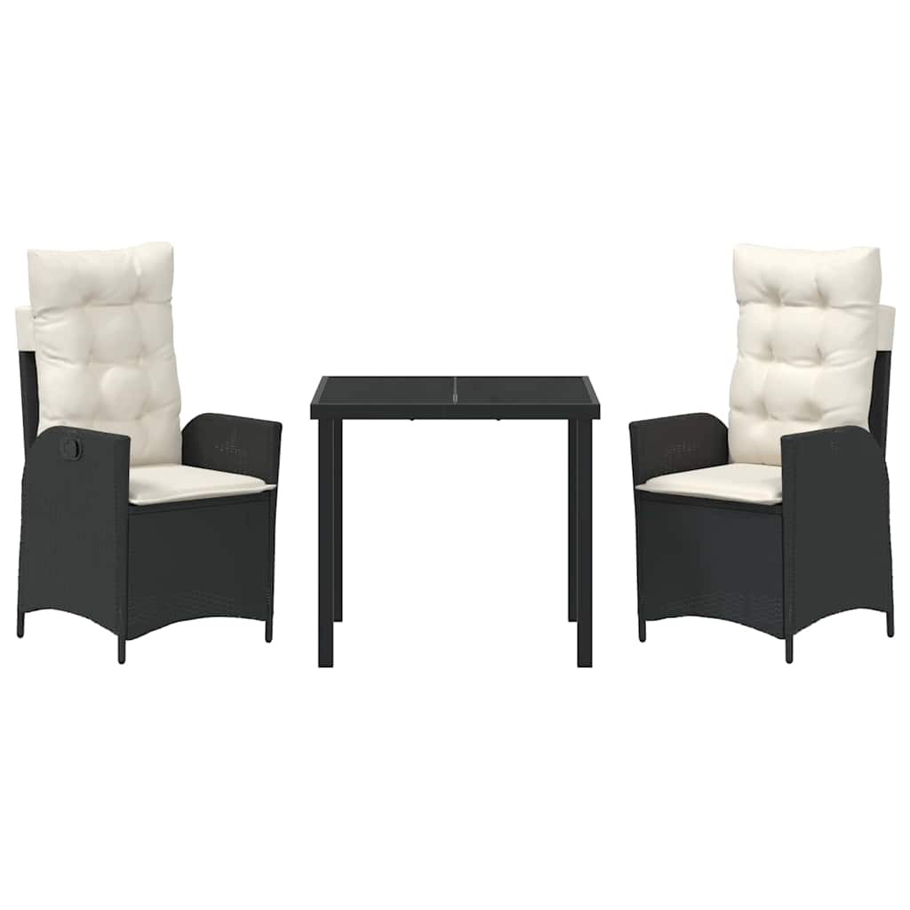 vidaXL Garten Essgruppe mit Kissen 3 pcs Schwarz Poly-Rattan