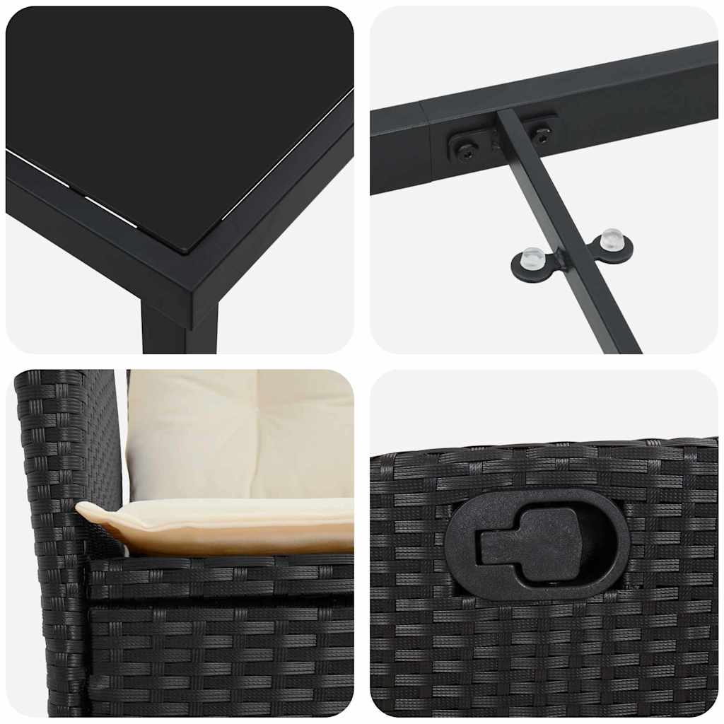 vidaXL Garten Essgruppe mit Kissen 3 pcs Schwarz Poly-Rattan