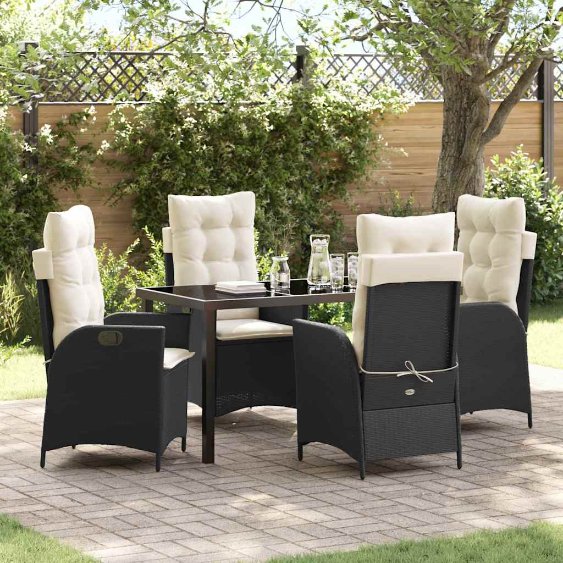 vidaXL Garten Essgruppe mit Kissen 3 pcs Schwarz Poly-Rattan