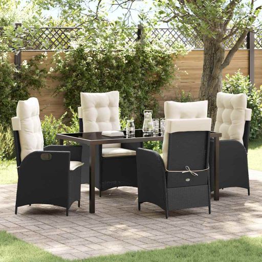 vidaXL Garten Essgruppe mit Kissen 3 pcs Schwarz Poly-Rattan